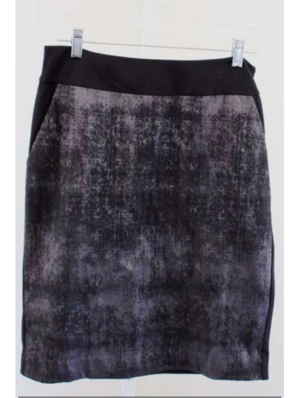 Eileen Fisher Pencil Skirt XL Black Charcoal Abstract Print NWT Two Panel